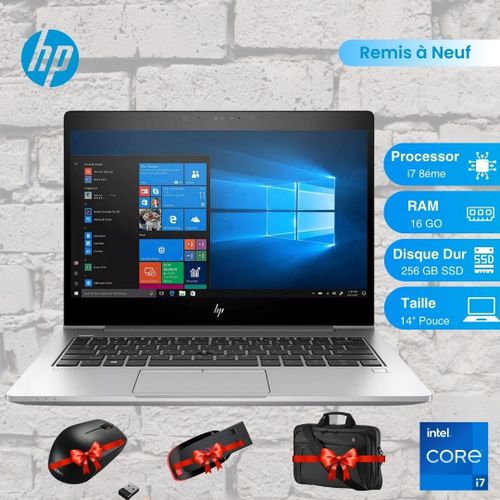 Hp EliteBook 840 G5 – 14” – Core i7 8ème Gén – 16GB RAM – 256GB SSD – QWERTY + Cartable, Clé USB 16GB, Souris (Remis à neuf)
 Fiche Technique et Prix au Maroc