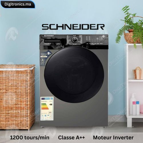 Schneider Machine à laver Technologie Inverter 8 kg, 1200 trs/min, A++, CSC80IN22
 Fiche Technique et Prix au Maroc
