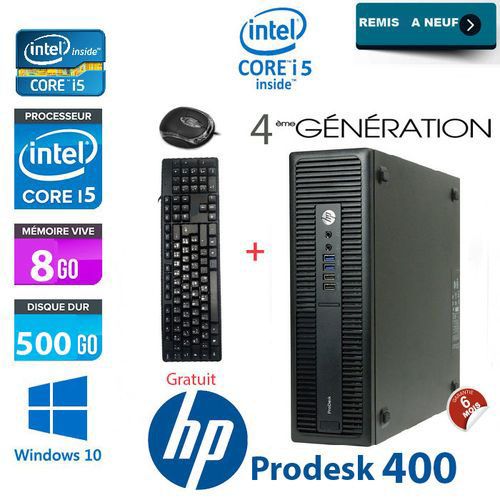 Hp PC BUREAU ProDesk 400-i5 4ème Gén 8Go 500Go souris+clavier GRATUIT-REMIS A NEUF/
 Fiche Technique et Prix au Maroc