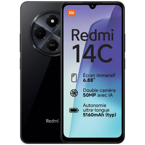 XIAOMI Redmi 14C 6.88" (6GB - 128GB) Helio G81-Ultra 8-Core 2.0 GHz - 5000 mAh - 50 MP - Noir
 Fiche Technique et Prix au Maroc
