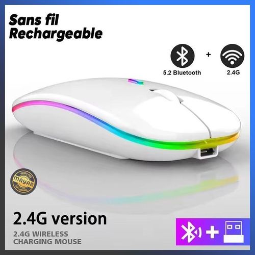Souris Sans Fil Rechargeable Silencieuse – Ultra-Slim, Ergonomique et Double Mode (Bluetooth + 2,4 GHz)
 Fiche Technique et Prix au Maroc