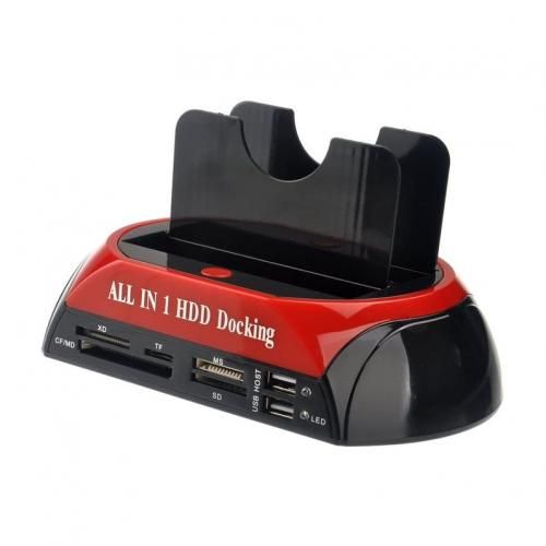 All In 1 HDD Docking Station Double 2.5 3.5 IDE SATA Boîte DISQUE DUR Externe USB2.0 Hubs Lecteur de Carte Externe du Boîtier
 Fiche Technique et Prix au Maroc