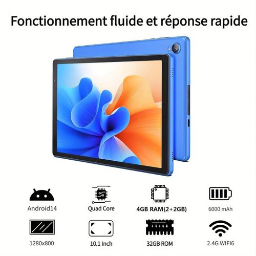 Tablette Android 14 VOLENTEX 10 Pouces – 4 Go RAM (2+2 Extension), 32 Go ROM, Wi-Fi 6, Écran HD 1280×800, Batterie 6000 mAh, CPU Quad-Core A13
 Fiche Technique et Prix au Maroc
