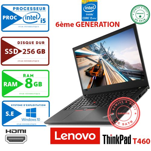 Lenovo 14"  - Thinkpad-T460  - 8Go Ram  - 256 SSD - Windows - Noir
 Fiche Technique et Prix au Maroc