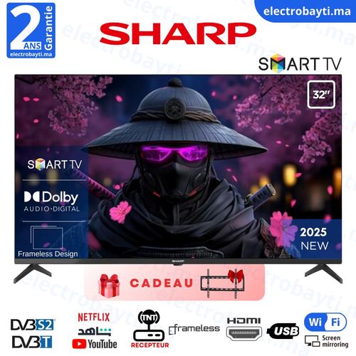 Sharp TV intelligente 32 pouces – HEVC Advance, Dolby Audio, HDMI, Ci+ - 32GLEDSHP
 Fiche Technique et Prix au Maroc