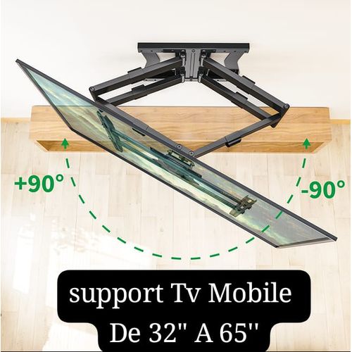 Support Tv double bras haute qualité mobile rotatif adabptable de 32" à 65"
 Fiche Technique et Prix au Maroc