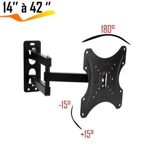Support de Television Pro // Support Mural - LED - LCD - TV - Rotatif 180°- Inclinaison -15° à +15°- 14" à 42" - Noir
 Fiche Technique et Prix au Maroc