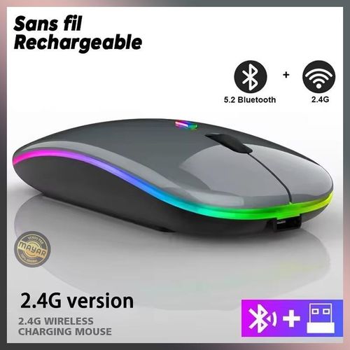 Souris Sans Fil Rechargeable Silencieuse – Ultra-Slim, DPI réglable, Ergonomique et Double Mode (Bluetooth + 2,4 GHz)
 Fiche Technique et Prix au Maroc