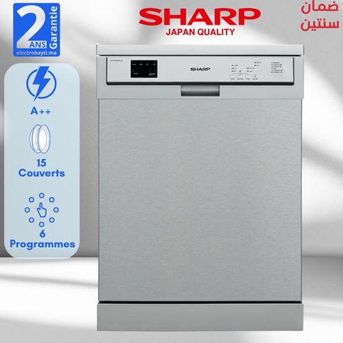 Sharp Lave-vaisselle - Acier inoxydable - 15 couverts - 6 programmes - Argent
 Fiche Technique et Prix au Maroc