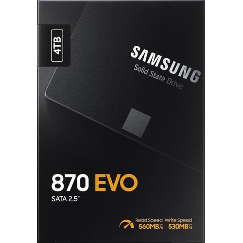 Samsung SSD 870 EVO MZ-77E4T0B/EU - Disque SSD interne 2,5’’ haute vitesse, 4 To - Pour les gamers et professionnels.
 Fiche Technique et Prix au Maroc