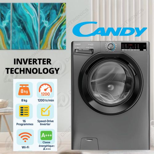 Candy Lave-linge hublot Smart Pro Inverter 8 kg, Connecté, A+++, 16 programmes, CSO284TWMBG/1-15
 Fiche Technique et Prix au Maroc