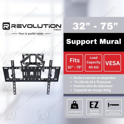 REVOLUTION Support mural TV LED Mobile Galaxy N° 502, 32 à 75 pouces, 40kg, VESA 
 Fiche Technique et Prix au Maroc