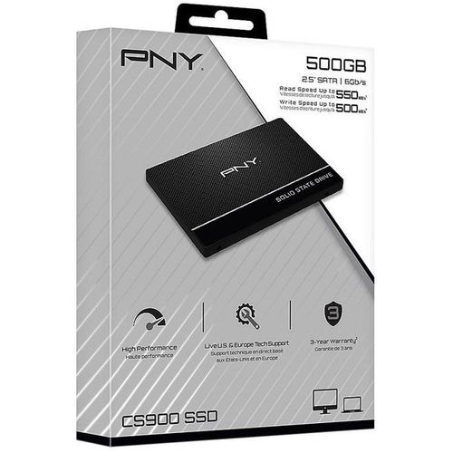 Pny CS900,500GB SSD Interne SATA III, 2.5 pouces, Vitesse de lecture jusqu'à 550MB/s
 Fiche Technique et Prix au Maroc
