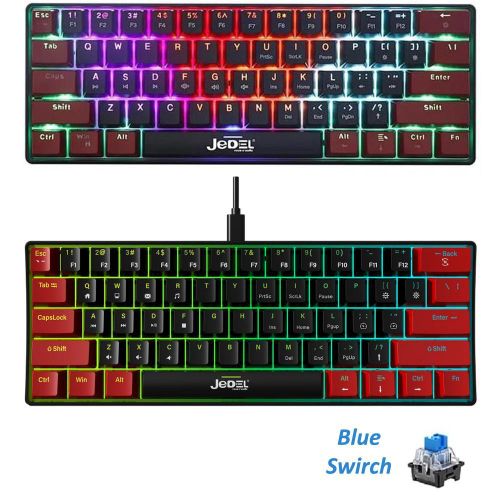 Jedel Clavier 60 % Clavier Blue switch, RGB, Clavier gamer mecanique 60% Clavier mechanique gaming 
 Fiche Technique et Prix au Maroc