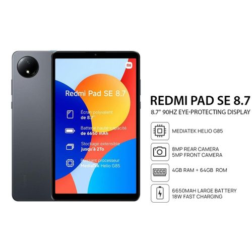 XIAOMI Tablette Redmi Pad SE8.7 4G 64GB Ram 4GB IPS LCD 90Hz- Helio G85- graphite gray
 Fiche Technique et Prix au Maroc