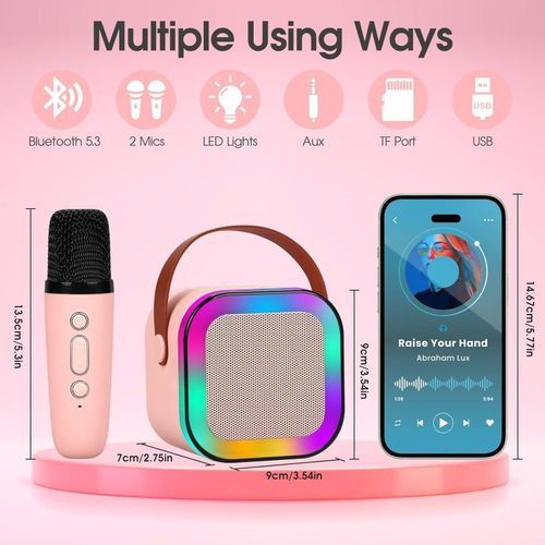 K12 Karaoke Baff Haut-Parleur 2 MIC, Bluetooth Avec Micro, USB, carte mémoire, Jack(pink)
 Fiche Technique et Prix au Maroc