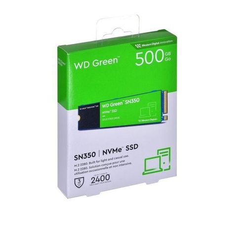 Western Digital Disque dur interne SSD WD Green SN350 M.2 2280 PCIe Gen3 x4 NVMe 500 Go (WDS500G2G0C)
 Fiche Technique et Prix au Maroc