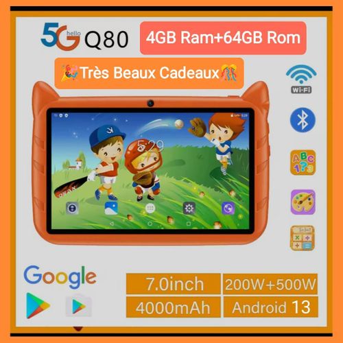 Tablette PC RAM 4G ROM 64Gb Android13 Écran HD 7 pouces Caméra Wifi clavier
 Fiche Technique et Prix au Maroc