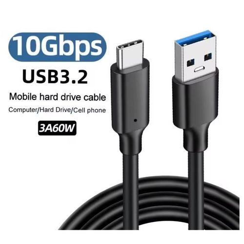 Cable USB Type A vers USB C 3.2 Gen 2 60W Jusqu’à 10 Gbps 2m / 3m Fast Charge Noir, câble de disque dur 3A 60W
 Fiche Technique et Prix au Maroc