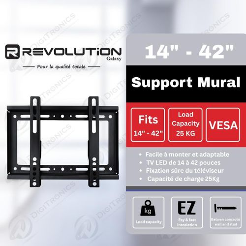 REVOLUTION Support mural TV LED Fix Y9 Galaxy, 14 à 42 pouces, 25kg, VESA 
 Fiche Technique et Prix au Maroc