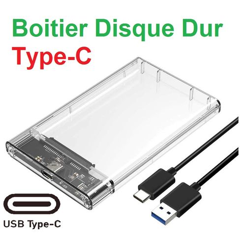 Boîtier Disque Dur SSD Externe - Cable USB Type-C 2.5'' SATA HDD SSD Transparente - Super Speed
 Fiche Technique et Prix au Maroc