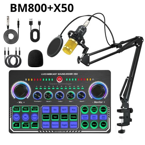 Microphone à condensateur BM800 avec carte son Bluetooth X50
 Fiche Technique et Prix au Maroc