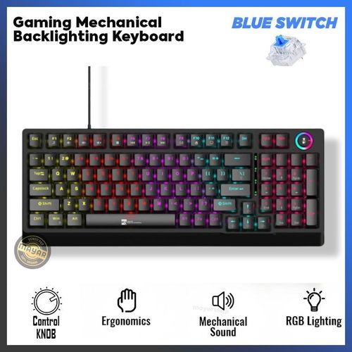 R8 Clavier Mécanique 1039 – 98 Touches Compact avec Molette Multimédia Intégrée et Éclairage RGB Personnalisable (Switch Bleu)
 Fiche Technique et Prix au Maroc