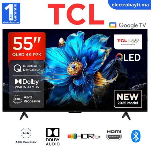 TCL 55" GoogleTv - QLED 4K UHD - HDR10+ , Dolby Vision - 55P7K
 Fiche Technique et Prix au Maroc