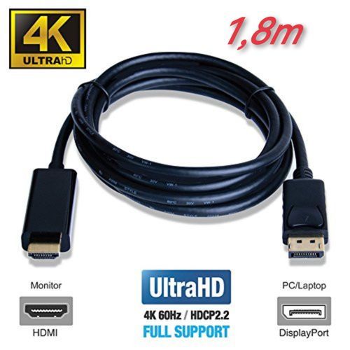 cable hdmi to displayport adapter DP Male To HDMI Male Converter 1,8m
 Fiche Technique et Prix au Maroc