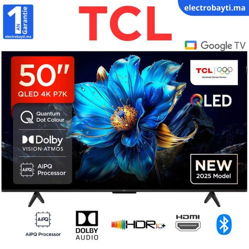 TCL 50" GoogleTv - QLED 4K UHD - HDR10+ , Dolby Vision - 50P7K
 Fiche Technique et Prix au Maroc