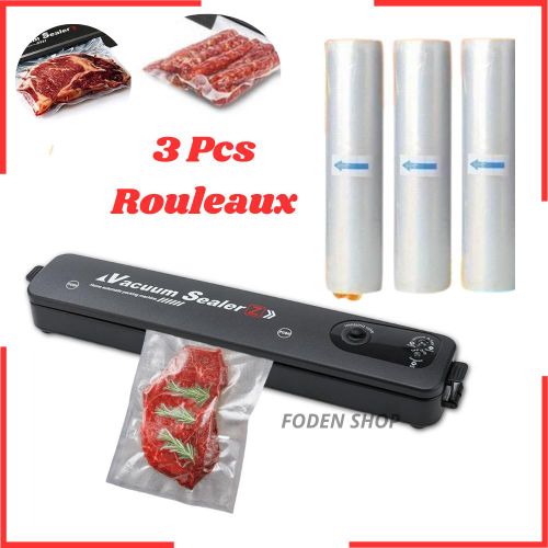 Vacuum Sealer Machine d'emballage sous vide alimentaire + 3 PCS rouleau sacs sous vide,machine d'emballage sous vide automatique,scelleuse domestique portable
 Fiche Technique et Prix au Maroc
