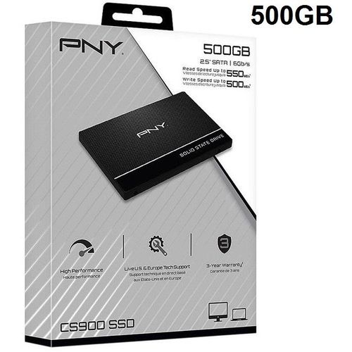 Pny CS900 Original SSD Interne SATA III, 2.5 pouces, 500Go, Vitesse de lecture jusqu'à 550MB/s
 Fiche Technique et Prix au Maroc