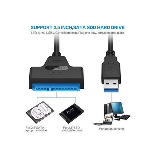 USB Cable Adaptateur 3.0 SATA 3 cable SATA vers USB adaptateur jusqu'à 6 Gbps prise en charge 2.5 pouces disque dur externe SSD HDD
 Fiche Technique et Prix au Maroc