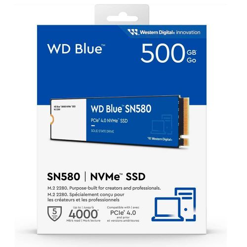 WD Disque dur SSD Blue SN580 - 500 Go / 1To / 2To - 500 Go
 Fiche Technique et Prix au Maroc