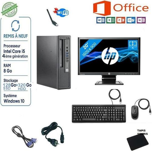 Hp PC Bureau Complet – Core i5 4éme - 8Go RAM - 128GB SSD+320Go HDD +WIFI - Écran 20” - Remis a Neuf
 Fiche Technique et Prix au Maroc
