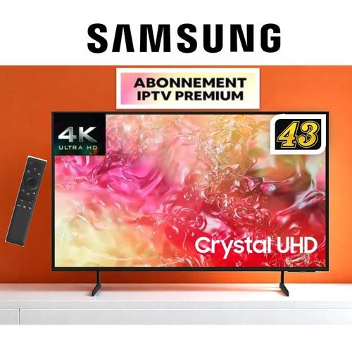 Samsung 43 Smart  Processeur Crystal 4K UHD Système Tizen Récepteur Intégré 1 AN Abonnement
 Fiche Technique et Prix au Maroc