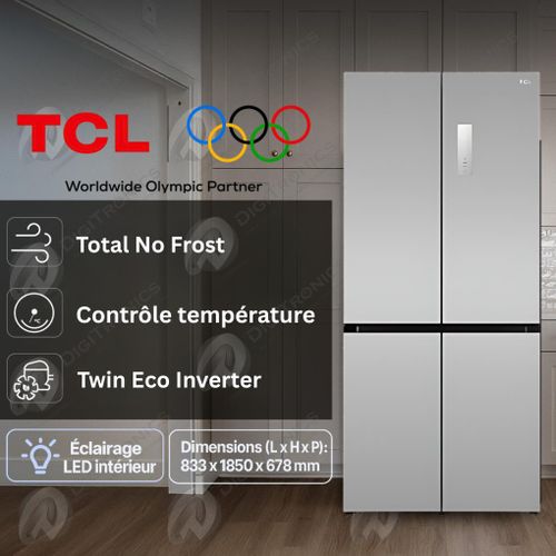 TCL Réfrigérateur Cross Door 560L Total No Frost & Twin Eco Inverter, froid ventilé, P560CDN Inox
 Fiche Technique et Prix au Maroc