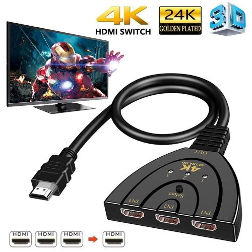 Switch HDMI 3 Ports commutateur HDMI intelligent 3 en 1 4K – Sélecteur Automatique 3 Entrées vers 1 pour HDTV, PS3 / PS4, Xbox One, lecteurs Blu-ray / DVD, Apple TV, Roku, ordinateurs portables, etc.
 Fiche Technique et Prix au Maroc