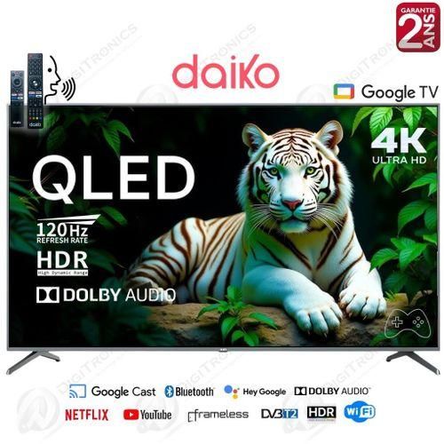 Daiko Téléviseur intelligent 50 pouces QLED Google TV, 4K UHD, HDR+, Dolby Audio, 120Hz, QLED50GU25DK
 Fiche Technique et Prix au Maroc