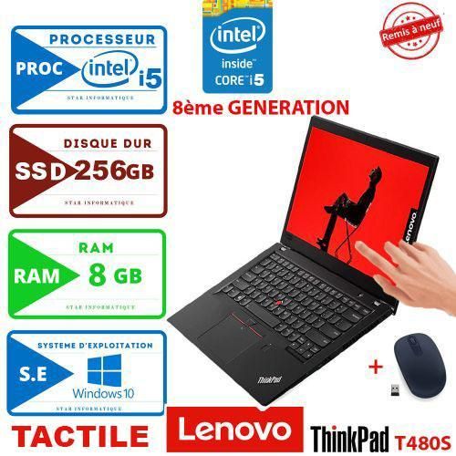 Lenovo PC PORTABLE  Thinkpad T480S Core i5-8ème Génération-RAM 8GB -5256SSD-AZERTY- TACTILE-GARANTIE 6 MOIS-Remis a Neuf/
 Fiche Technique et Prix au Maroc