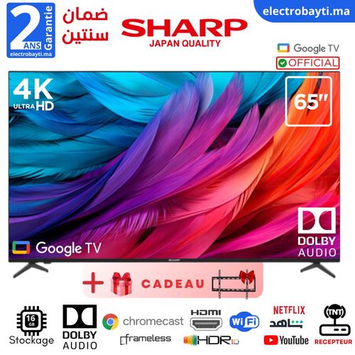 Sharp 65" GOOGLE TV - 4K UHD Smart Officiel, Dolby AUDIO, HDR10, Qualité japonaise, garantie 2 ans + Support Gratuit
 Fiche Technique et Prix au Maroc