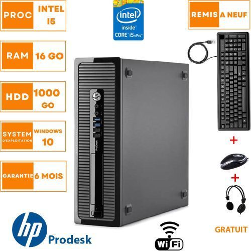 Hp PC BUREAU PRODESK 800 G1-Intel Core i5-16Go -1000 Go -REMIS A NEUF/
 Fiche Technique et Prix au Maroc