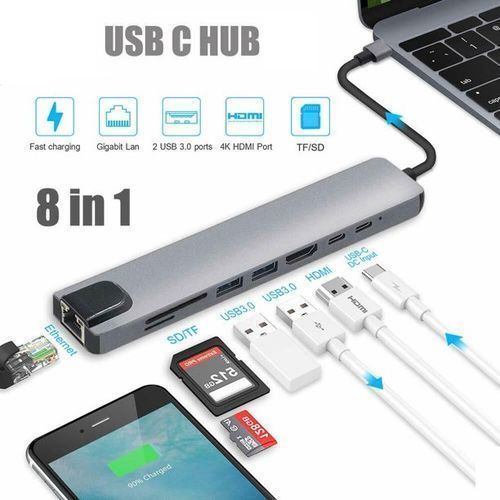 8 in 1 USB C Hub Multi-Port Type C Adapter with 4K HDMI USB 3.0 Port
 Fiche Technique et Prix au Maroc
