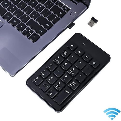 Pavé numérique 2,4 GHz, sans fil, 23 touches, discret, sans verrouillage, touches de tabulation incluses, récepteur sans fil inclus, pavé numérique sans fil pour ordinateur de bureau et portable
 Fiche Technique et Prix au Maroc