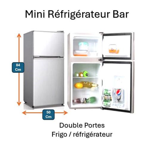 Réfrigérateur Mini Bar Réfrigérateur double portes 87 litres multi usages
 Fiche Technique et Prix au Maroc
