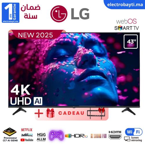 LG Smart TV 43'' modèle 2025 - UA73 4K Ultra HD - Assistance intelligence artificielle - HDR10 PRO - WebOS25
 Fiche Technique et Prix au Maroc