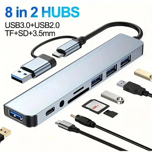 Adaptateur 8 in 2 USB C Hub Multi-Port USB Type C
 Fiche Technique et Prix au Maroc