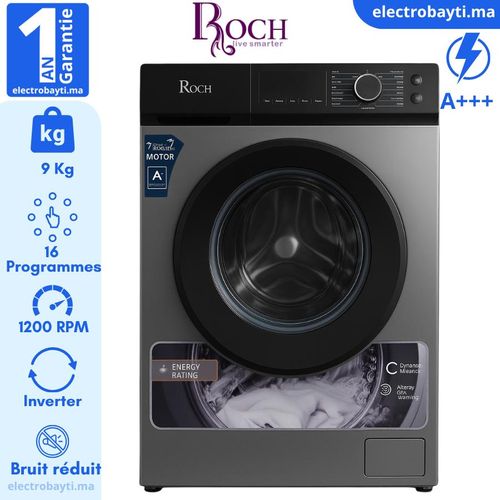 Roch Machine à laver automatique 9Kg - Inverter Machine - 1200 T/min, A+++, MAL09FL-ZINV
 Fiche Technique et Prix au Maroc