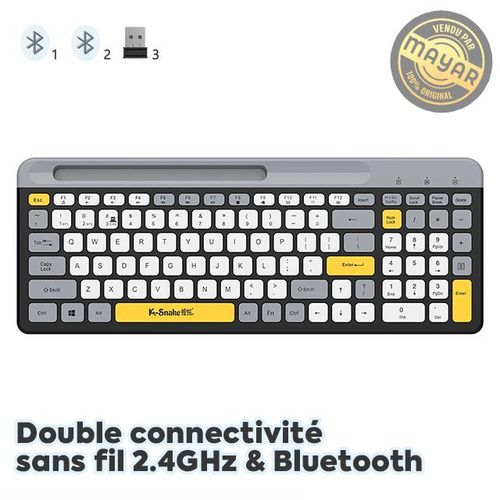K-Snake Clavier sans fil Bluetooth à 100 touches, connexion Tri-mode de connexion, adapté aux téléphones mobiles, ordinateurs et ordinateurs portables
 Fiche Technique et Prix au Maroc