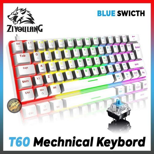 ZIYOU LANG Clavier Mécanique Compact 60% RGB – 62 Touches, Switchs Linéaires bleus, Anti-Ghosting, Raccourcis FN, Filaire USB blIE Swicth
 Fiche Technique et Prix au Maroc